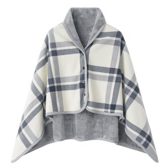 Generic Women Multiway Plaid Poncho Shawl Wrap Fleece Wearable Blanket Ultra Soft Sherpa Flannel Cape Checkered Fluffy Fleece Pajama Winter Warm Sleepwear Thi