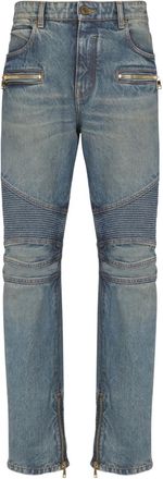 Balmain Biker zip-pocket cotton jeans - men - Organic Cotton/Polyester/Cotton - 27 - Blue