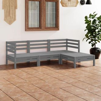 vidaXL Juego De Muebles De Jard&iacute;n 4 Piezas Madera Maciza De Pino Gris Vidaxl
