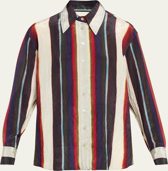 Christopher John Rogers Morris Striped Satin Button-Down Shirt