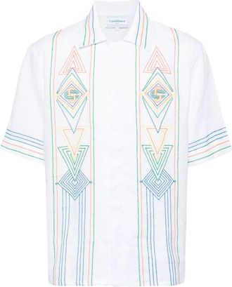 Casablanca embroidered short-sleeve shirt - men - Linen/Flax - M - White