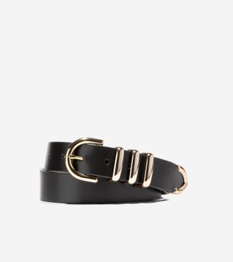 Cole Haan Womens Beveled Edge Modern 3Pc Belt Set - Black Size Medium