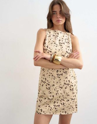 Topshop Vestito a trapezio in denim con stampa animalier-Multi