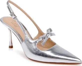 Badgley Mischka Zaya Pointed Toe Slingback Pump in Silver Metallic at Nordstrom, Size 9.5