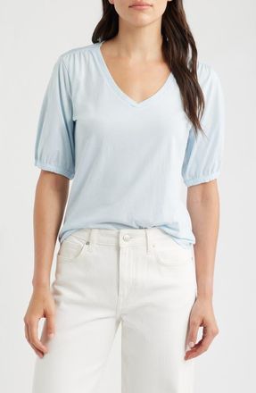Nic+Zoe Puff Sleeve Cotton T-Shirt in Crystal at Nordstrom, Size Xx-Large