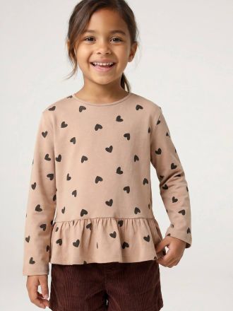 Vertbaudet M&auml;dchenbluse Langarm mit Herzen taupe