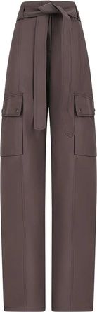Andamane Donkerbruine Cargo Broek met Riem - Dames - Straight fit broeken - Bruin - S - Polyester - Broeken