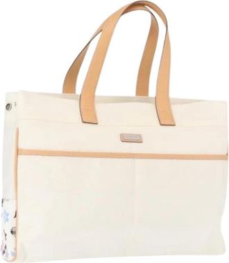 Burberry Pre-owned Canvas Tote Bag - Dames - Vintage Shopper - Wit - ONE Size - Vintage