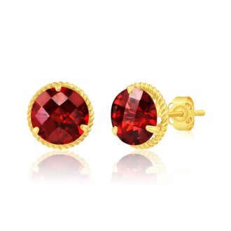 MAX + STONE 14k Yellow or White Gold 8mm Roped Halo Gemstone Round Stud Earrings