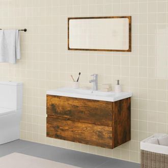 vidaXL Set De Muebles De Ba&ntilde;o Madera Contrachapada Color Roble Ahumado Vidaxl