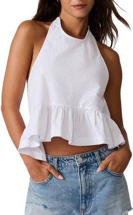 Steve Madden Cerise Stretch Cotton Seersucker Halter Top in Antique at Nordstrom, Size X-Large