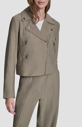 DKNY Crinkle Moto Jacket in Light Fatigue at Nordstrom, Size X-Small
