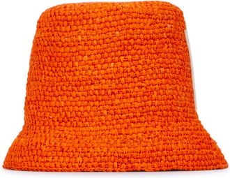 Jacquemus Womens Bucket Hat Orange Raffia With Croc