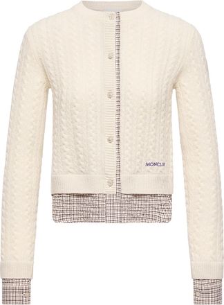 Moncler Moncler Cable Knit Wool & Cashmere Blend Cardigan, Women, White, Size: Xs