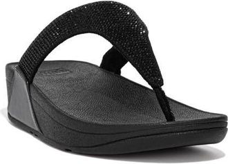 FitFlop Lulu Crystal embellished toe-post sandals in All Black at Nordstrom, Size 6