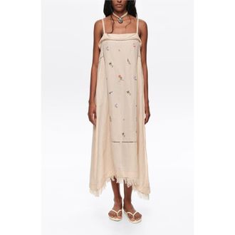 Bimba & Lola Linen A-Line Mini Dress With Embroidery in Sand at Nordstrom, Size Xx-Small Eu