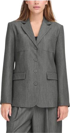 Ichi Ichi - V-hals Blazer met Knopen en Lange Mouwen - Dames - Jassen - Grijs - Maat: 3XS Leer