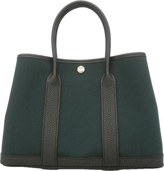 Herm&egrave;s Black Khaki Toile Officier Negonda Leather Tote Bag (Pre-Owned)