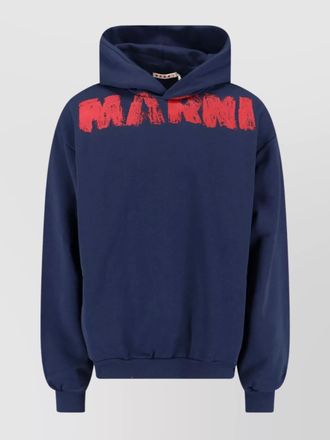 Marni graphic print hooded sweater with ribbed finish