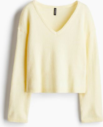 H&M Feinstrick-Pullover mit V-Ausschnitt - Hellgelb