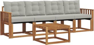 vidaXL Conjunto De Sof&aacute;s De Exterior 5 Uds. Gris Natural Y Claro Vidaxl