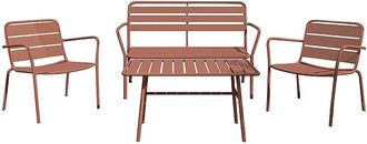 Vente-Unique Sal&oacute;n de jard&iacute;n de metal: un banco, 2 sillones bajos y una mesa baja - Terracota - MIRMANDE de MYLIA
