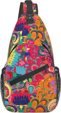 Generic 60S 70S Hippie Flowers Peace Sign Love Symbol Shoulder Bag Lightweight Cross Body Bag Breathable Daypack For Outdoors Men Traveling