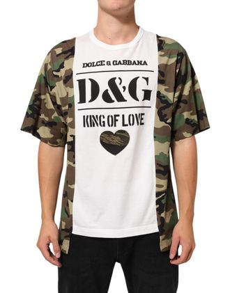 Dolce & Gabbana White Logo Camouflage Crew Neck Men T-Shirt