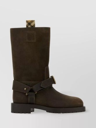 Burberry suede mid-calf chunky heel boots