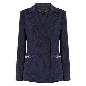 Kocca Jassen, Dames, Blauw, L, Leer, Modern Sharp Geribbelde Jas met Knoopsluiting