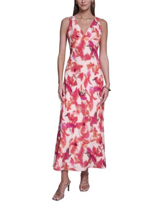Halston Heritage SLEEVELESS V-NECK SATIN DRESS