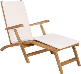 vidaXL Silla De Patio Plegable Con Coj&iacute;n Blanco Madera De Teca Maciza Vidaxl