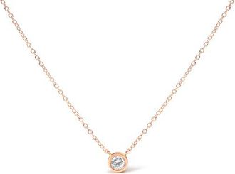 House of Brilliance 10K Gold 1/10 Cttw Diamond Bezel-Set Solitaire Pendant Necklace in Rose at Nordstrom