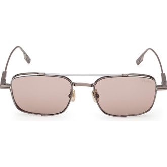 Ermenegildo Zegna 54mm Rectangular Sunglasses in Aniline /Palladium /Brown at Nordstrom
