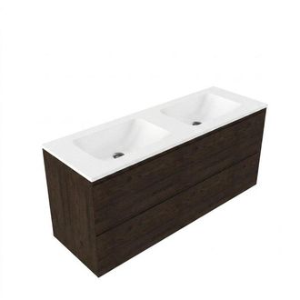 Saniclass Holz Pure Badkamermeubelset - 140x45x77.5cm - Torino solid surface wastafel wit - zonder kraangat - 4 lades - mat eiken charcoal (hout)