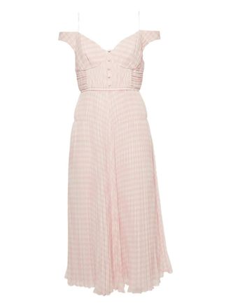 Self Portrait gingham pleated midi dress - Pink