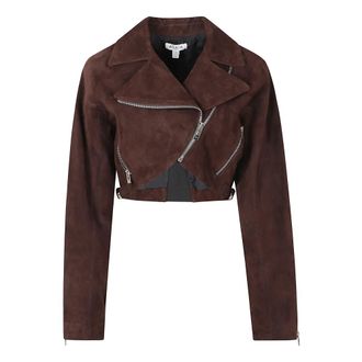 Alaia Jassen, Dames, Bruin, S, Leer, Cropped Biker Jacket