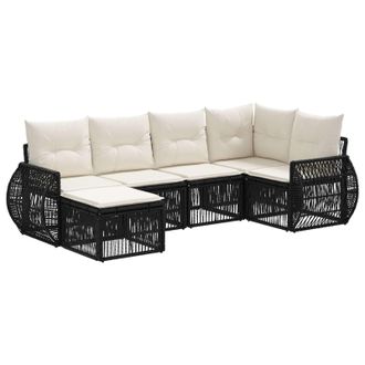 vidaXL Conjunto De Sof&aacute;s De Jard&iacute;n 6 Pcs Negro Y Blanco Crema Vidaxl