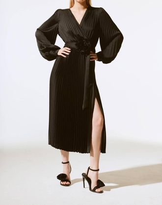 Joseph Ribkoff Pleated Satin Belted Midi Wrap Dress In Black