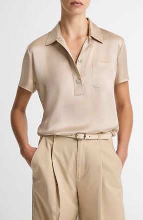 Vince Silk Satin Polo in Pumice Stone at Nordstrom, Size Xx-Small