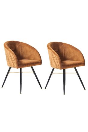 Life Interiors Set of 2 Vittorio Velvet Dining Chairs with Black Metal Legs, Quilted Design Modern Accent Chair in Mustard