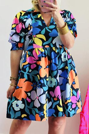 Azura Exchange Plus Size Bloemenprint Jurk 34 Mouw A-lijn Jurk