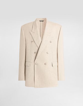 Dolce & Gabbana Double-breasted Tweed-effect Silk And Hemp Jacket - Man Suits And Blazers Beige 44