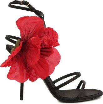 Dolce & Gabbana Keira Sandalen met Applicatiebloemen - Dames - Sandalen met hakken - Zwart - 36 1/2 EU - Satijn - Schoenen