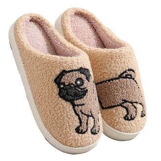 Generic Womens Mens Fuzzy Slipper Interesting Printed Patterns Home Shoes Memory Foam Cozy Plush Couple Indoor Household Slippers(Yellow Dog,UK 6.5)