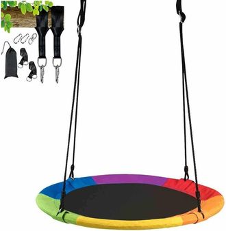 Costway Costway - Columpio Nido Para Ni&ntilde;os Con Correas Colgantes Columpio Redondo Di&aacute;metro 100cm Carga Hasta 150 Kg Columpio Colgante Para Jard&iacute;n Exterior Mul