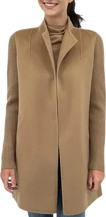 Kinross Cashmere Rib Sleeve Coat In Camel