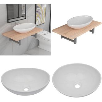 vidaXL Set Mobili da Bagno 2 pz Ceramica Rovere - Mensola da parete - Lavabo ceramico
