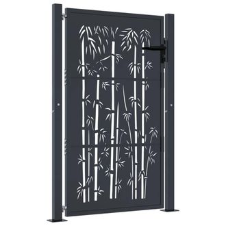 Berkfield Home Garden Gate Anthracite 105x130 cm Steel Bamboo Design