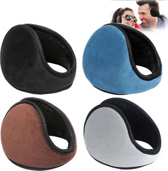 Generic 4 Pcs Winter Ear Muffs for Men Women,Foldable Adjustable Classic Fleece Ear Warmers Soft Plush Back The Head Earmuffs Unisex Warm Sleeping Ear Covers 